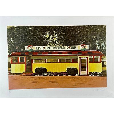 John Baeder (1938-), Screenprint, Lisi's Pittsfield Diner, Signed. Screenprint titled Lisi's 