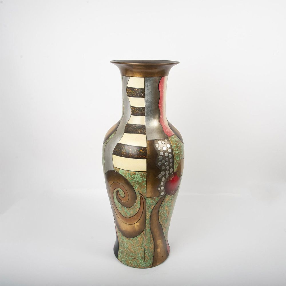 Alexander Kalifano Palatial Abstract Floor Vase. A large pottery vase adorned in a geometric 