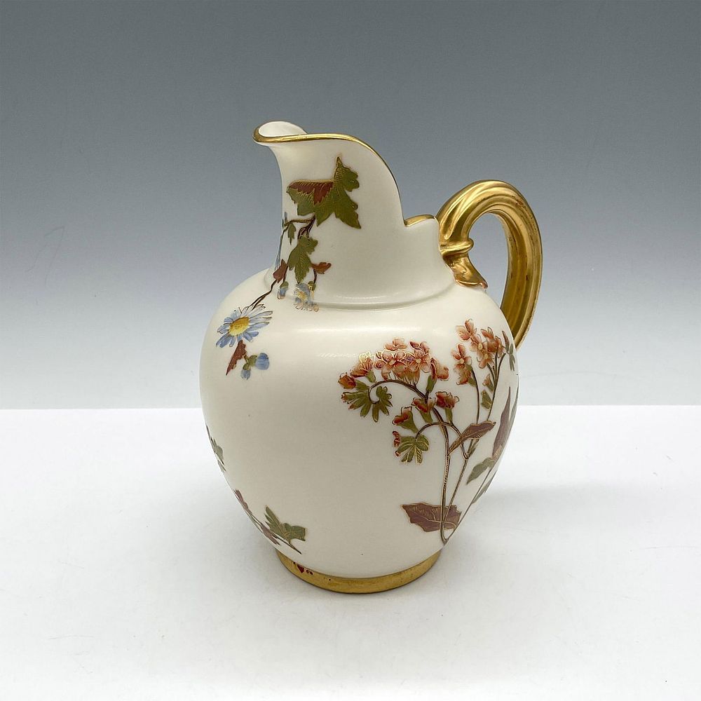 Antique Royal Worcester Decorative Pitcher. Lovely, creamy porcelain with colorful floral and 