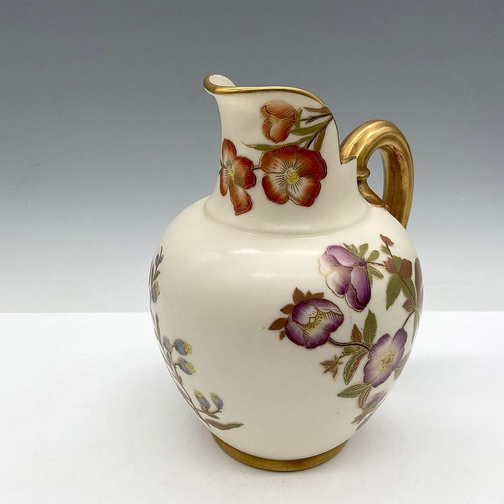 Antique Royal Worcester Decorative Pitcher. Lovely, creamy porcelain with colorful floral and 