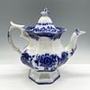Antique Porcelain Flow Blue Teapot with Lid. Blue floral design over octagon paneled shape. Lid Image - 1