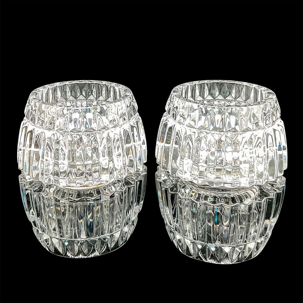 Pair of Mikasa Crystal Candle Holders. Clear diamond cut round crystal candle holder set. Mikasa 