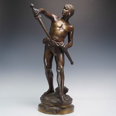 Louis Auguste Moreau (French, 1855 - 1919) Bronze Sculpture, Alerta. A finely cast bronze