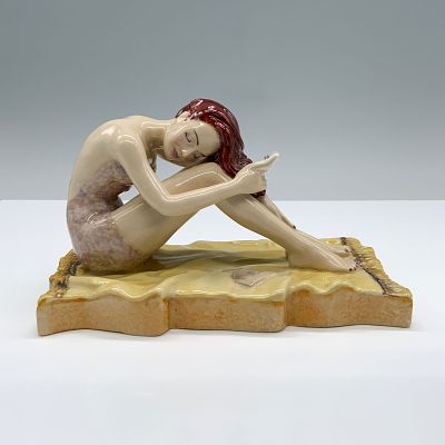 Peggy Davies Ceramics Figurine, Valentine. Hand painted porcelain of a seated woman with red