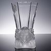 Lalique Crystal Octagonal Bowl, Venise. Features two frosted lion head sculptures on either side Image - 2