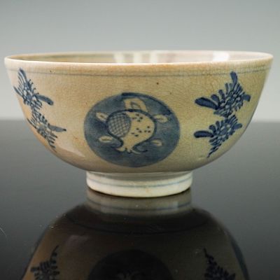 Antique Chinese Blue and White Porcelain Bowl. Featuring hand-painted underglaze blue floral and