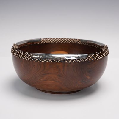 Argenta 925 Sterling Silver Rimmed Wooden Bowl. A finely handcrafted wooden bowl by Argenta