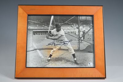 Willie Mays Signed Framed Photograph. Black and white photograph of baseball legend Willie Mays