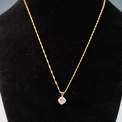 14k Gold Pendant Necklace with Stone. A refined 14k yellow gold pendant necklace featuring a