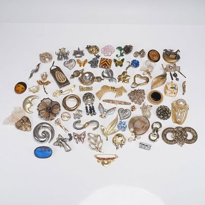 Eclectic Vintage Brooch Lot - Over 50 Unique Pins & 20th C Costume Jewelry. A charming and