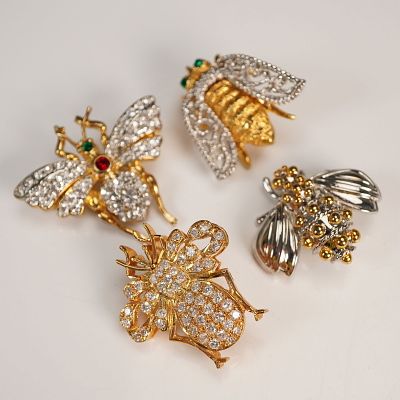 4pc Rhinestone Flying Insect Brooch Set, Mixed Metals. Set of four sparkling costume brooches