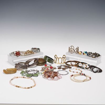 30pc Assorted Costume Jewelry Lot, Includes Sterling Bangles. This vibrant and eclectic 30-piece