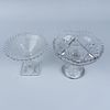 2pc Glass Crystal Pedestal Dishes. Two elegant glass dishes with pedestal bases. The floral one Image - 1