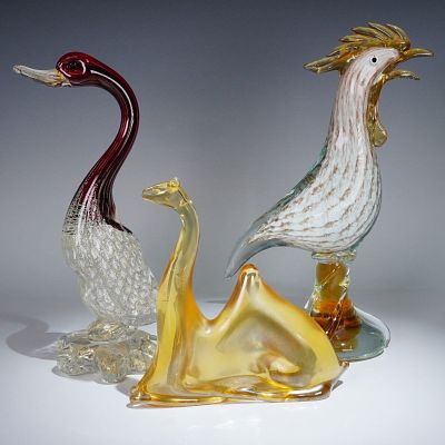 3pc Midcentury Murano and Venetian Art Glass Animal Figures. Group of three midcentury Italian