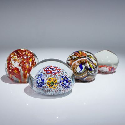 4pc Group of Art Glass Paperweights, Including Millefiori. A colorful collection of four art
