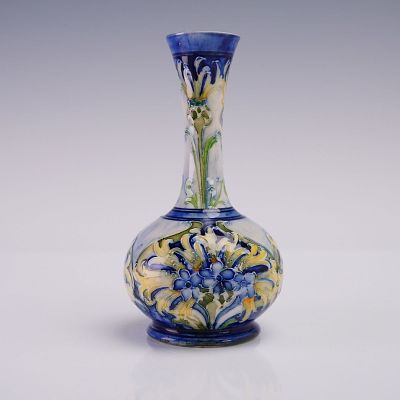 Macintyre Moorcroft Florian Ware Small Vase, Cornflower. Small ceramic vase produced by James