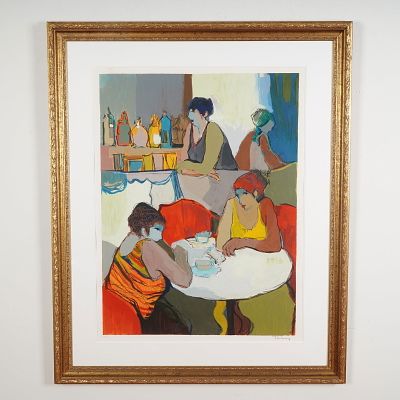 Itzchak Tarkay, Limited Edition Serigraph on Paper, Spare Time, Signed. Vibrant and captivating 