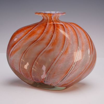 Michele Luzoro French Art Glass Swirl Vase. Striking handblown art glass vase by French glass 