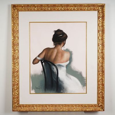 Domingo Alvarez, Large Original Pastel on Paper, Seated Nude, Signed. Elegant pastel on paper by 