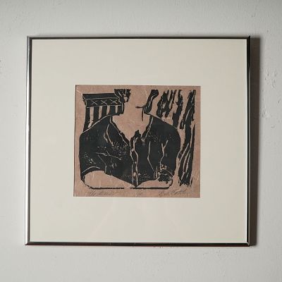 Tena Cottle, Original Woodcut on Paper, The Dress, Signed. Limited edition woodblock print by 