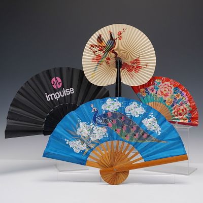 4pc Group of Four Decorative Folding Hand Fans. A colorful assortment of four decorative folding 