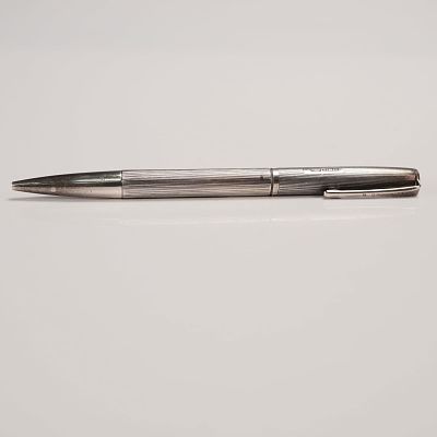 Birmingham Sterling Silver Ballpoint Pen. A vintage silver ballpoint pen with an engine turned 