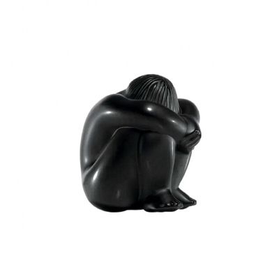 Lalique Nude Black Crystal Figurine, Nahbi Meditating, Sealed Box. Formed from rich black 