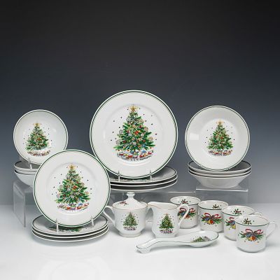 23pc Salem Porcelain China Christmas Eve Tableware Set. A 23-piece Salem Porcelain China 
