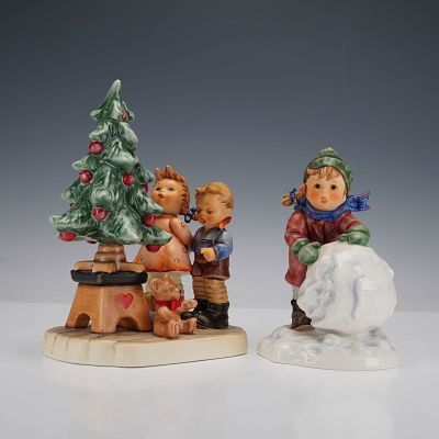 2pc Goebel Hummel Figurines, Wonder of Christmas & First Snow. Two seasonal ceramic figures 