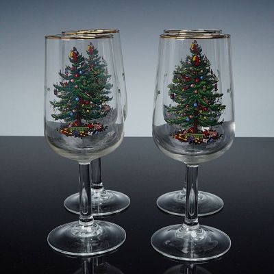 4pc Spode Christmas Tree Wine Glasses. Set of four Spode Christmas Tree wine glasses featuring 