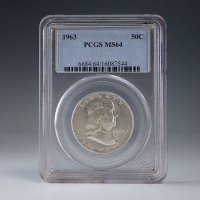 1963 Franklin Silver Half Dollar PCGS Graded MS 64. Presented is a 1963 Franklin Half Dollar 