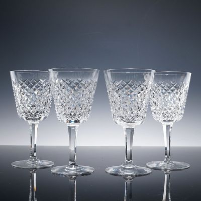 4pc Waterford Crystal Wine Glasses, Alana Pattern. This set of four wine glasses is crafted from 