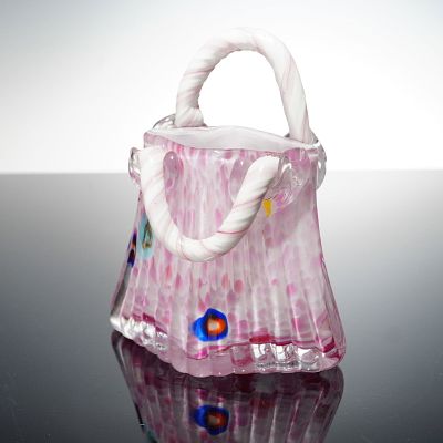 Handblown Murano-Style Confetti Art Glass Purse Vase. Whimsical handblown art glass purse-form 