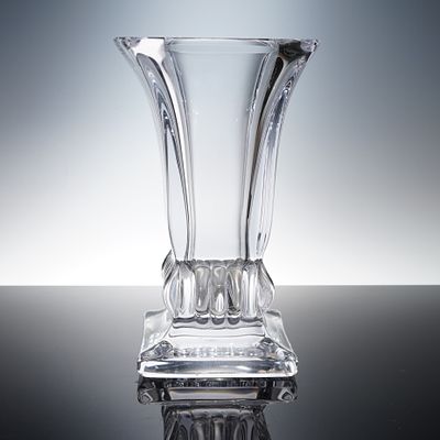 Cristal France Clear Crystal Flared Vase. Elegant clear crystal vase featuring a flared rim and 