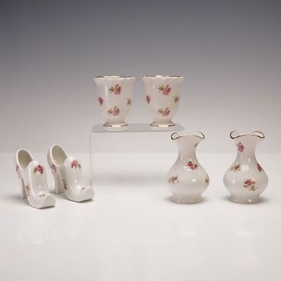 6pc M&R French Porcelain Mini Vases and Shoes. This elegant 6 piece collection includes four 