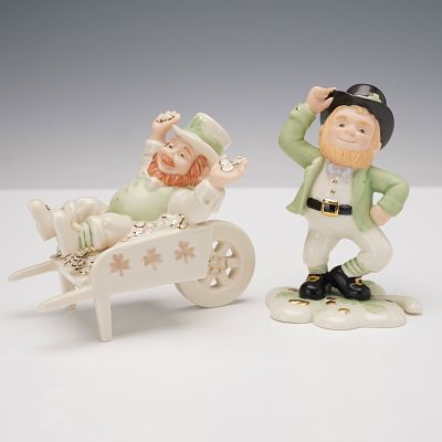 2pc Lenox St. Patrick's Day Figurines, A Lucky Jig & Cart Full of Wishes. Each finely crafted 