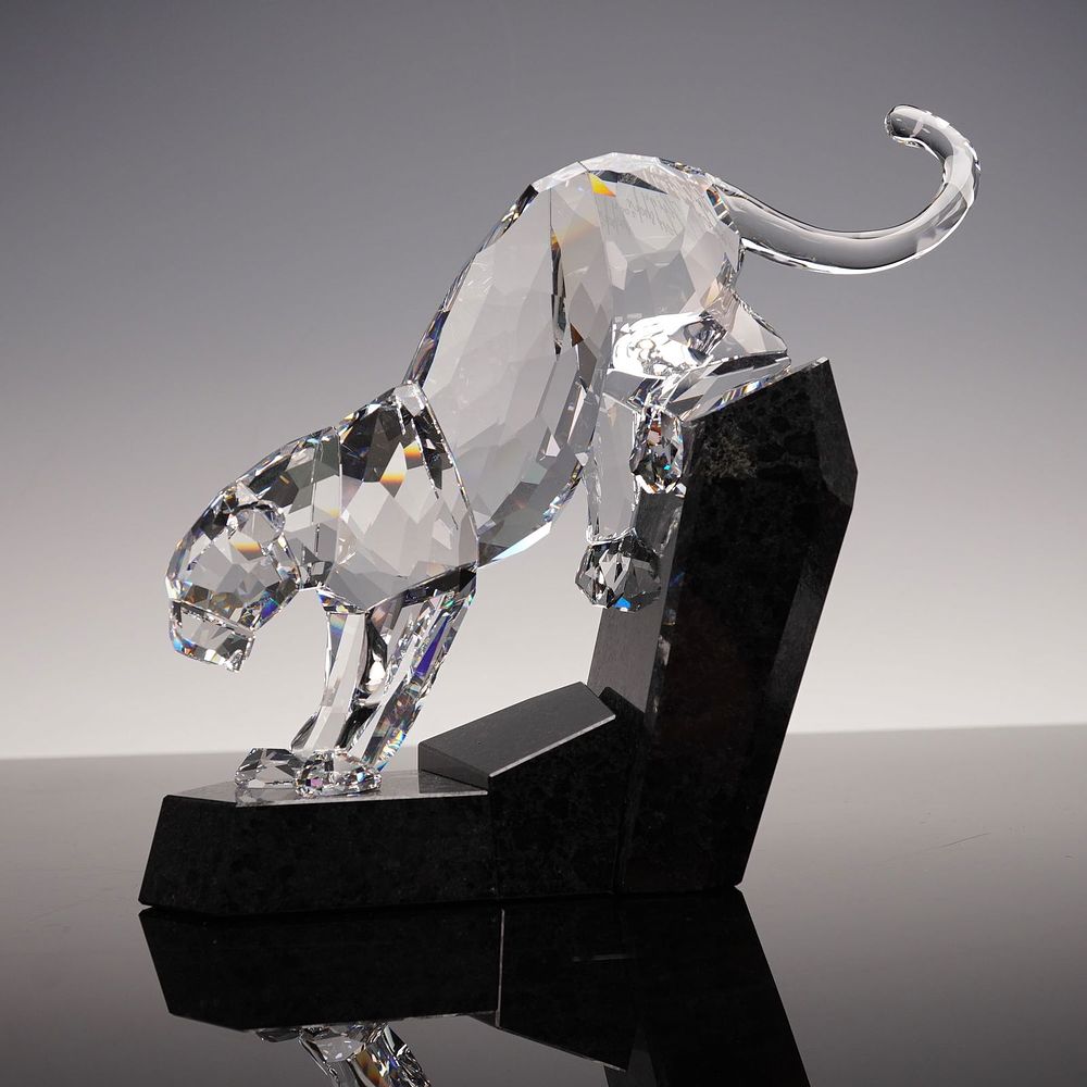 Swarovski Crystal Soulmates Clear Panther on Granite Figurine-Signed. Striking Swarovski Crystal 