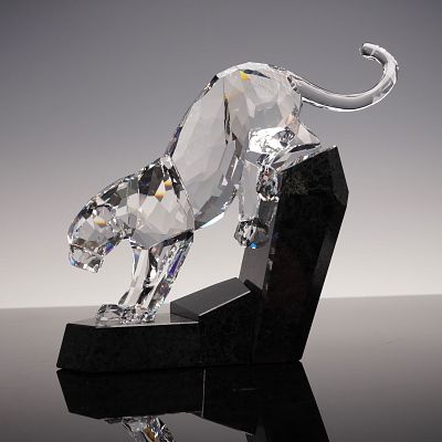 Swarovski Crystal Soulmates Clear Panther on Granite Figurine-Signed. Striking Swarovski Crystal 