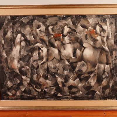 Raymond Howell (American 1929-2002) Oil on Canvas, I Must Go, Signed. This large-scale oil on 