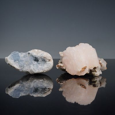 2pc Mineral Specimens, Apophyllite and Blue Celestite. A captivating duo of natural mineral 