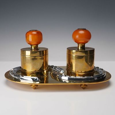 3pc Hermes Horseshoe Double Coaster with Decorative Hinged Boxes. A sophisticated Hermes 