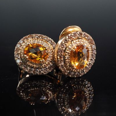 Le Vian 14K Gold Earrings, 2.50CTW Citrine and 0.94CTW Diamonds Double Halo. A striking pair of 