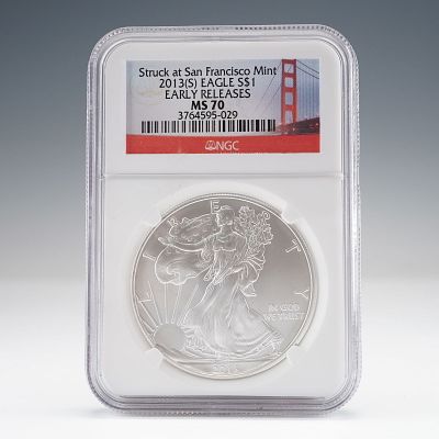 2013-(S) American Silver Eagle Early Releases $1 Coin NGC Graded MS70. This 2013 (S) American 