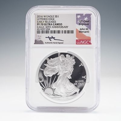 2016-W American Silver Eagle $1 Coin NGC Graded PF70 Ultra Cameo. This 2016-W American Silver 