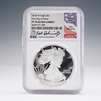 2018-W American Silver Eagle $1 Coin NGC Graded PF70 Ultra Cameo. This 2018-W American Silver 
