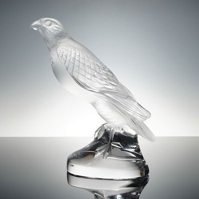 Lalique Crystal Sculpture, Falcon. A finely crafted crystal sculpture, depicting a majestic 