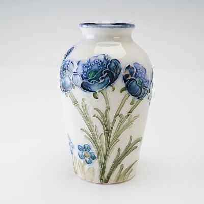 James MacIntyre by William Moorcroft Miniature Blue Poppy Vase. Shouldered form vase decorated 