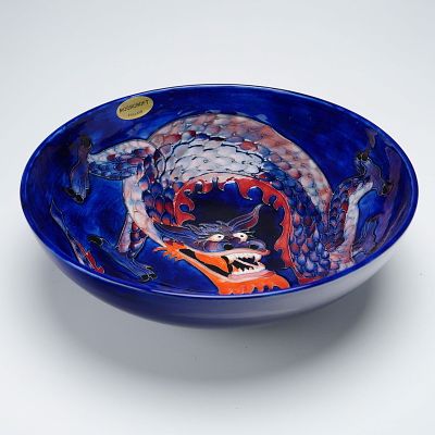 Moorcroft Pottery by William John Moorcroft Dragon Bowl. The bowl is decorated in deep cobalt 