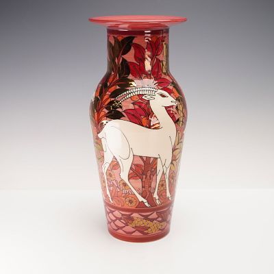 Dennis Chinaworks by Sally Tuffin Vase, Red Lustre Antelope. After William De Morgan, this 