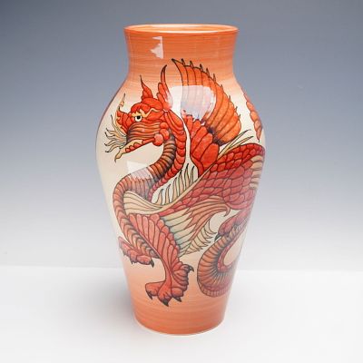 Dennis Chinaworks Large Sally Tuffin Red Dragon Vase, One of Only 5 Made. After William De 
